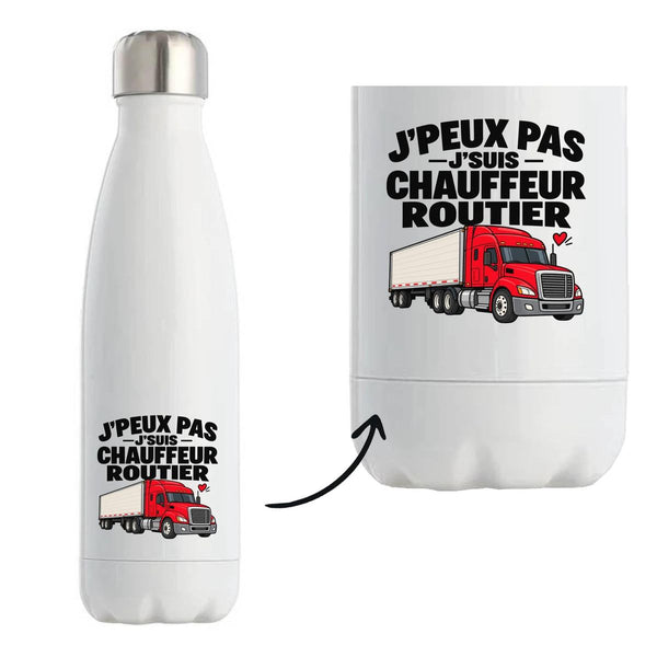 Gourde Isotherme Chauffeur Routier J'peux pas | Pour Lui | Bouteille Inox Double Paroi 500 ml Froid 24 h Chaud 12 h | Sport Bureau Randonnée Vélo | Idée Cadeau Poids Lourd Noël Départ
