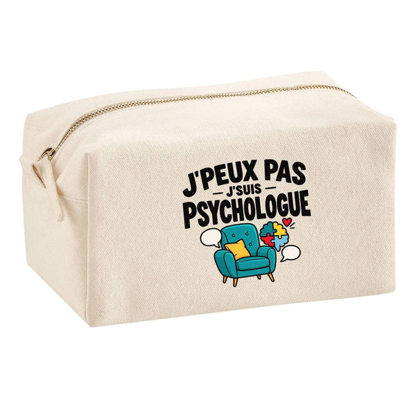 Trousse Multifonction Psychologue J'peux Pas | pour Elle | Pochette Coton 2,5 L Zip Métal Forme Cubique | Toilette Maquillage École Câbles | Idée Cadeau PSY Rentrée
