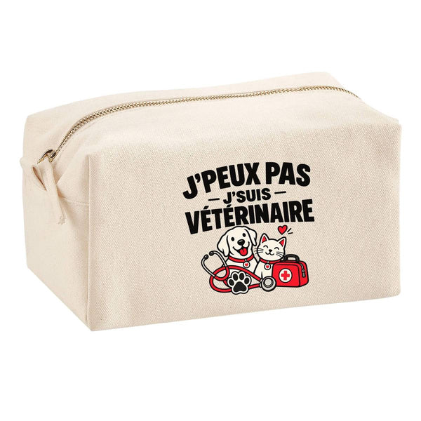 Trousse Multifonction Vétérinaire J'peux Pas | pour Elle | Pochette Coton 2,5 L Zip Métal Forme Cubique | Toilette Maquillage École Câbles | Idée Cadeau Clinique Vétérinaire Rentrée