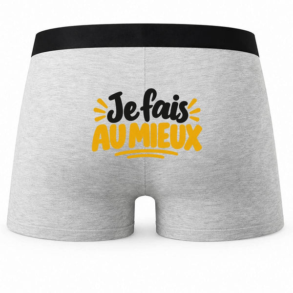 Boxer Homme Je Fais au Mieux Expressions Françaises | Caleçon Coton Gris Motif au Dos Coutures Plates S à 5XL | Idée Cadeau Fête des Pères Noël