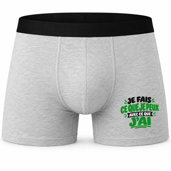 Boxer Homme Je Fais ce Que Je Peux avec ce Que J'Ai Expressions Françaises | Caleçon Coton Gris Motif Devant Coutures Plates S à 5XL | Idée Cadeau Fête des Pères Noël
