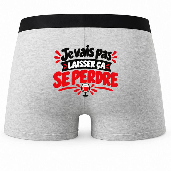 Boxer Homme Je Vais Pas Laisser ça se Perdre Expressions Françaises | Rouge | Caleçon Coton Gris Motif au Dos Coutures Plates S à 5XL | Idée Cadeau Gourmand Fête des Pères Noël