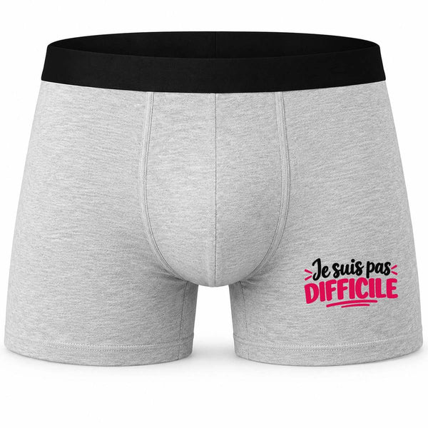 Boxer Homme Je suis Pas Difficile Expressions Françaises | Caleçon Coton Gris Motif Devant Coutures Plates S à 5XL | Idée Cadeau Fête des Pères Noël