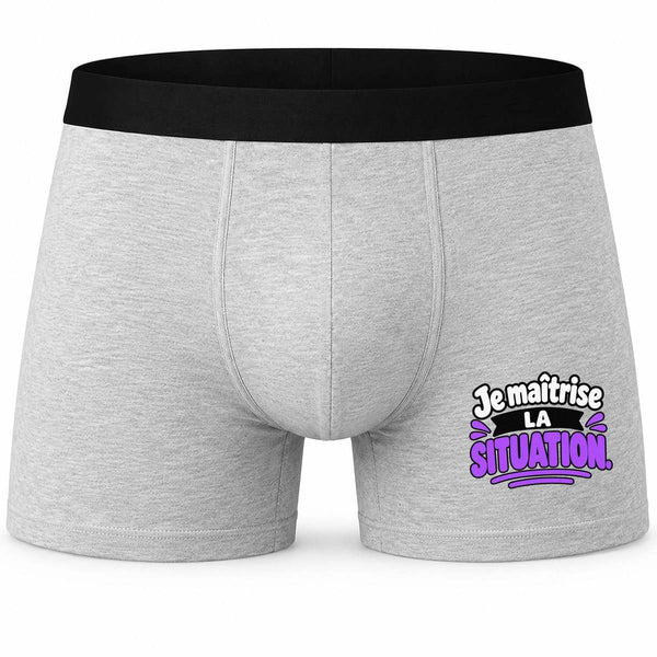 Boxer Homme Je maîtrise la Situation. Expressions Françaises | Caleçon Coton Gris Motif Devant Coutures Plates S à 5XL | Idée Cadeau Fête des Pères Noël