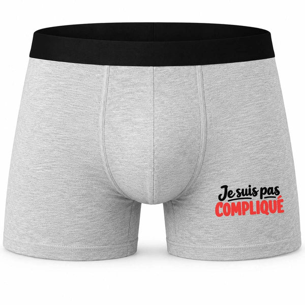 Boxer Homme Je suis Pas compliqué Expressions Françaises | Caleçon Coton Gris Motif Devant Coutures Plates S à 5XL | Idée Cadeau Fête des Pères Noël