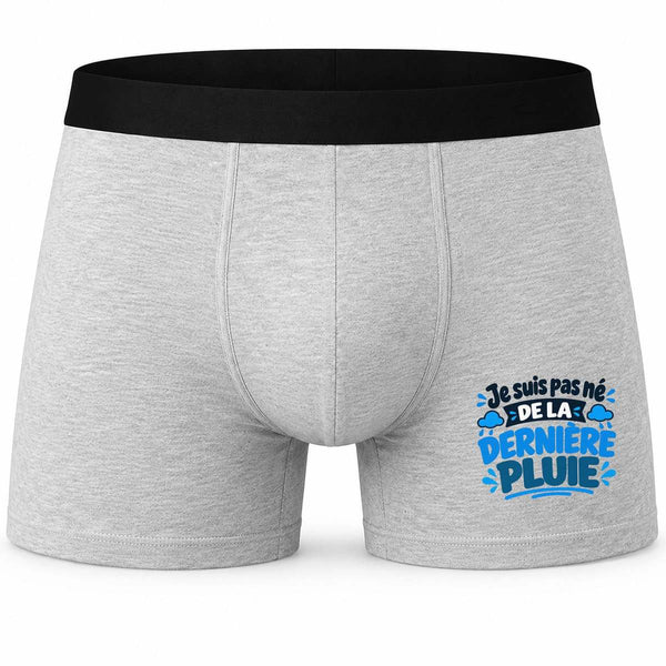 Boxer Homme Je suis Pas né de la dernière Pluie Expressions Françaises | Caleçon Coton Gris Motif Devant Coutures Plates S à 5XL | Idée Cadeau Senior Fête des Pères Noël