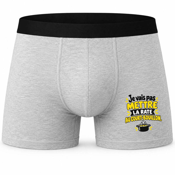 Boxer Homme Je Vais Pas Mettre la Rate au Court-Bouillon. Expressions Françaises | Caleçon Coton Gris Motif Devant Coutures Plates S à 5XL | Idée Cadeau Fête des Pères Noël