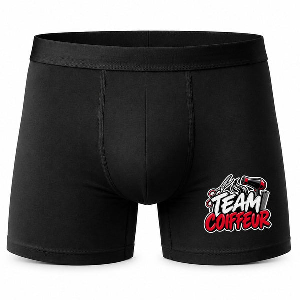 Boxer Homme Team Coiffeur | Caleçon Coton Noir Motif Devant Coutures Plates S à 5XL | Idée Cadeau Fête des Pères Noël