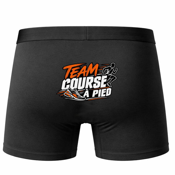 Boxer Homme Team Course à Pied | modèle 1 | Caleçon Coton Noir Motif au Dos Coutures Plates S à 5XL | Idée Cadeau Coureur Fête des Pères Noël