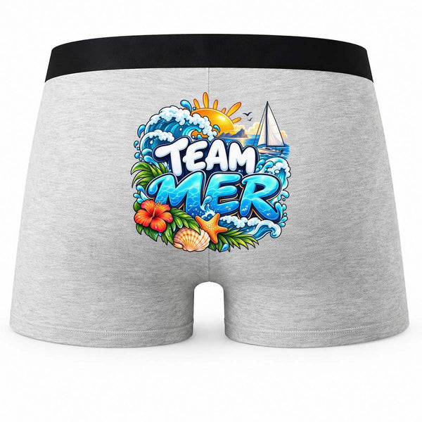 Boxer Homme Team mer | Caleçon Coton Gris Motif au Dos Coutures Plates S à 5XL | Idée Cadeau Fête des Pères Noël