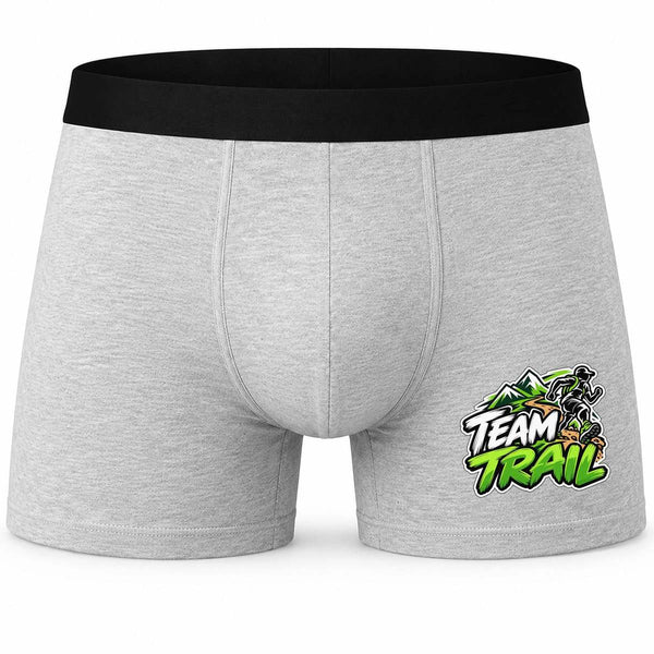Boxer Homme Team Trail | Vert | Caleçon Coton Gris Motif Devant Coutures Plates S à 5XL | Idée Cadeau Coureur Fête des Pères Noël