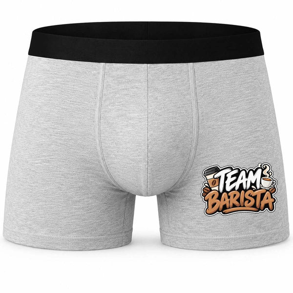 Boxer Homme Team Barista | Caleçon Coton Gris Motif Devant Coutures Plates S à 5XL | Idée Cadeau Fête des Pères Noël