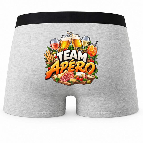 Boxer Homme Team apéro | Caleçon Coton Gris Motif au Dos Coutures Plates S à 5XL | Idée Cadeau Fête des Pères Noël