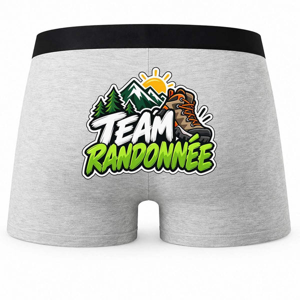 Boxer Homme Team randonnée | Vert | Caleçon Coton Gris Motif au Dos Coutures Plates S à 5XL | Idée Cadeau Randonneur Fête des Pères Noël
