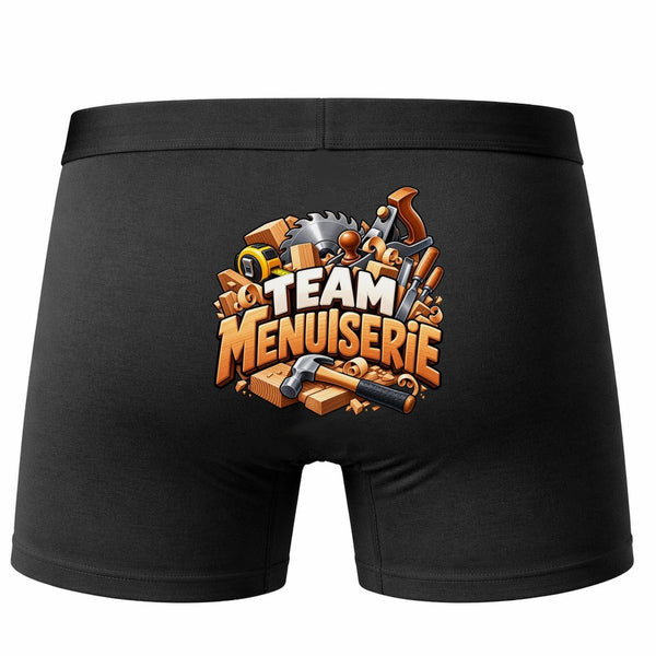 Boxer Homme Team menuiserie | modèle 1 | Caleçon Coton Noir Motif au Dos Coutures Plates S à 5XL | Idée Cadeau Menuisier Fête des Pères Noël