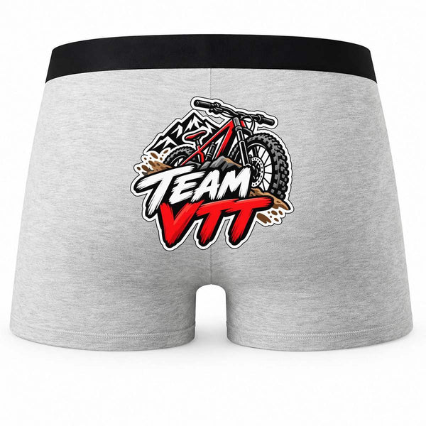 Boxer Homme Team VTT | modèle 2 | Caleçon Coton Gris Motif au Dos Coutures Plates S à 5XL | Idée Cadeau Vététiste Fête des Pères Noël
