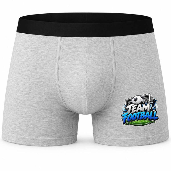 Boxer Homme Team Football | Caleçon Coton Gris Motif Devant Coutures Plates S à 5XL | Idée Cadeau Footballeur Fête des Pères Noël