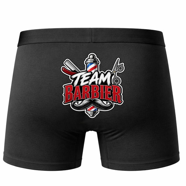 Boxer Homme Team barbier | Caleçon Coton Noir Motif au Dos Coutures Plates S à 5XL | Idée Cadeau Fête des Pères Noël