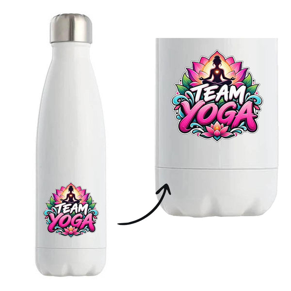 Gourde Isotherme Team yoga | Bouteille Inox Double Paroi 500 ml Froid 24 h Chaud 12 h | Sport Bureau Randonnée Vélo | Idée Cadeau Yogi Yogini Noël Départ