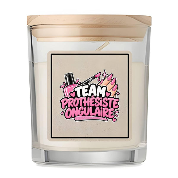 Bougie Parfumée Vanille Team prothésiste ongulaire | Verre 8,5 cm Couvercle Bambou et Boîte Cadeau | Déco Salon Chambre Détente | Idée Cadeau Crémaillère Noël