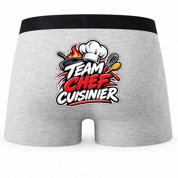 Boxer Homme Team Chef Cuisinier | Caleçon Coton Gris Motif au Dos Coutures Plates S à 5XL | Idée Cadeau Fête des Pères Noël