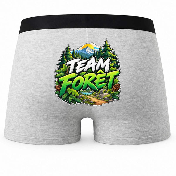 Boxer Homme Team forêt | Caleçon Coton Gris Motif au Dos Coutures Plates S à 5XL | Idée Cadeau Fête des Pères Noël
