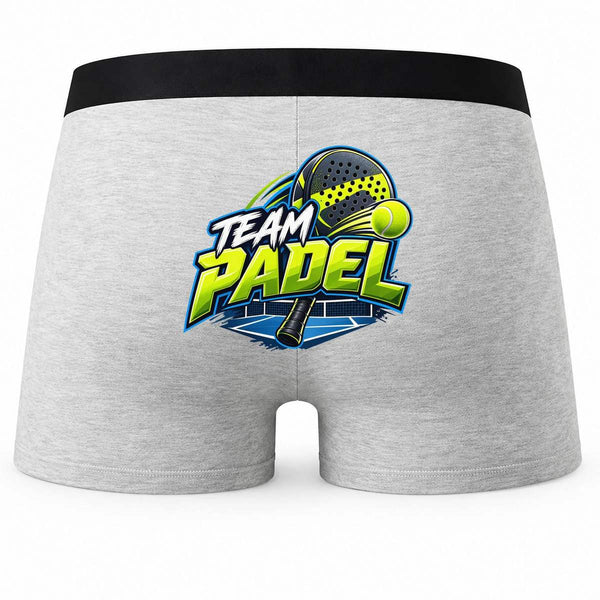 Boxer Homme Team Padel | Caleçon Coton Gris Motif au Dos Coutures Plates S à 5XL | Idée Cadeau Fête des Pères Noël