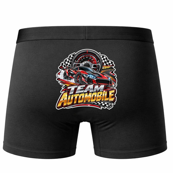 Boxer Homme Team Automobile | modèle 1 | Caleçon Coton Noir Motif au Dos Coutures Plates S à 5XL | Idée Cadeau Fête des Pères Noël