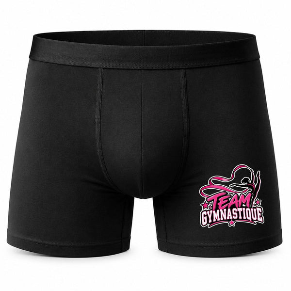 Boxer Homme Team Gymnastique | modèle 2 | Caleçon Coton Noir Motif Devant Coutures Plates S à 5XL | Idée Cadeau Gymnaste Fête des Pères Noël
