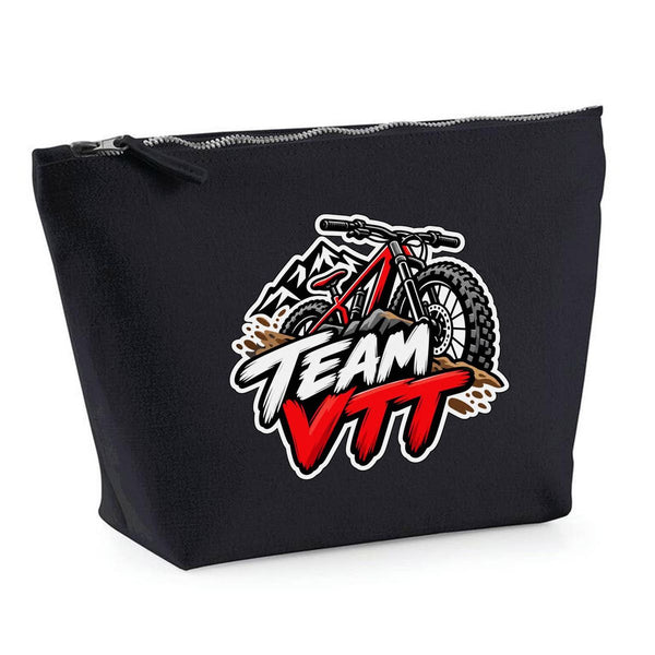 Trousse Noire Team VTT | modèle 2 | Trousse de Toilette Coton 3 L Zip Métal Fond Plat | Maquillage École Câbles | Idée Cadeau Vététiste Rentrée Noël