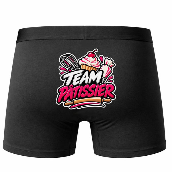 Boxer Homme Team pâtissier | Caleçon Coton Noir Motif au Dos Coutures Plates S à 5XL | Idée Cadeau Fête des Pères Noël