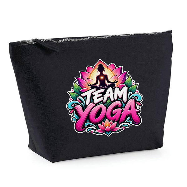 Trousse Noire Team Yoga | Trousse de Toilette Coton 3 L Zip Métal Fond Plat | Maquillage École Câbles | Idée Cadeau Yogi Yogini Rentrée Noël