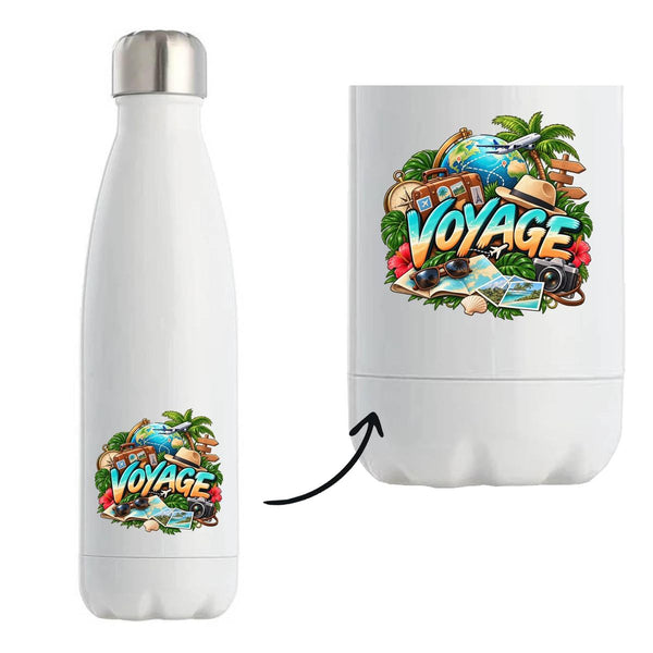Gourde Isotherme Voyage | Bouteille Inox Double Paroi 500 ml Froid 24 h Chaud 12 h | Sport Bureau Randonnée Vélo | Idée Cadeau Voyageur Voyageuse Noël Départ