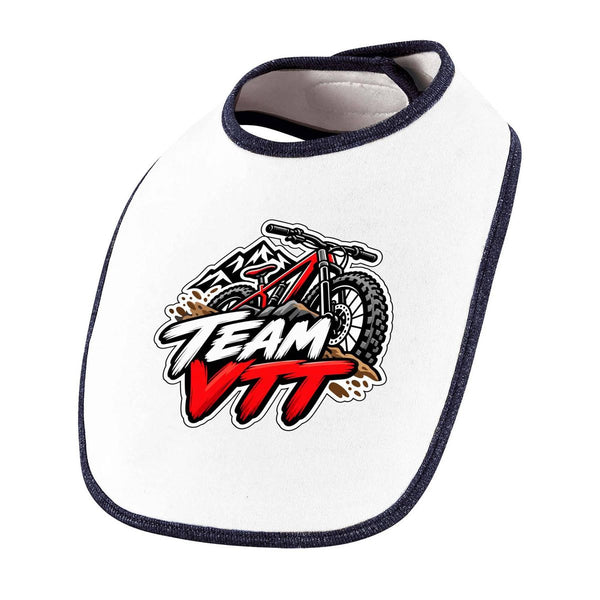 Bavoir Bébé Team VTT | modèle 2 | Coton Double Épaisseur Attache Auto-Agrippante | Repas Fille Garçon Mixte | Idée Cadeau Vététiste Naissance Baby Shower