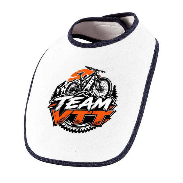 Bavoir Bébé Team VTT | modèle 1 | Coton Double Épaisseur Attache Auto-Agrippante | Repas Fille Garçon Mixte | Idée Cadeau Vététiste Naissance Baby Shower