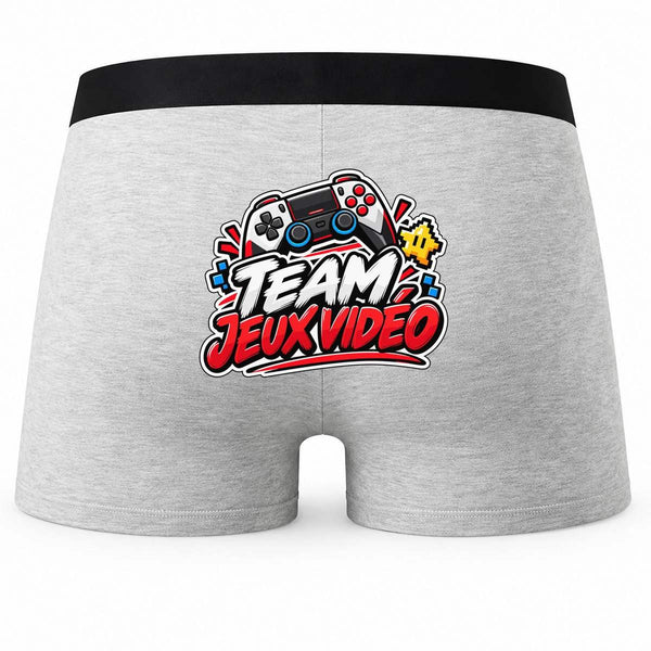 Boxer Homme Team Jeux vidéo | modèle 2 | Caleçon Coton Gris Motif au Dos Coutures Plates S à 5XL | Idée Cadeau Gamer Fête des Pères Noël