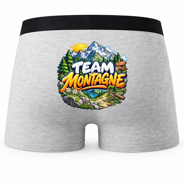 Boxer Homme Team Montagne | Caleçon Coton Gris Motif au Dos Coutures Plates S à 5XL | Idée Cadeau Montagnard Fête des Pères Noël