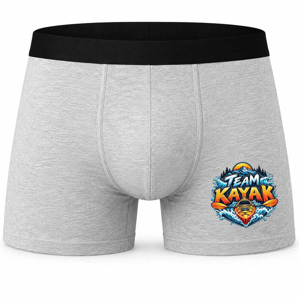 Boxer Homme Team Kayak | Caleçon Coton Gris Motif Devant Coutures Plates S à 5XL | Idée Cadeau Kayakiste Fête des Pères Noël