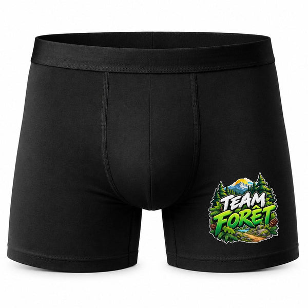 Boxer Homme Team forêt | Caleçon Coton Noir Motif Devant Coutures Plates S à 5XL | Idée Cadeau Fête des Pères Noël