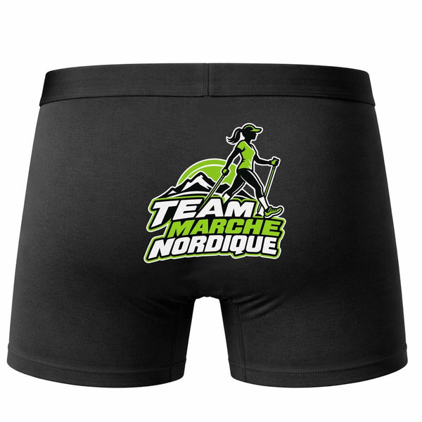 Boxer Homme Team Marche Nordique | modèle 2 | Caleçon Coton Noir Motif au Dos Coutures Plates S à 5XL | Idée Cadeau Marcheur Fête des Pères Noël