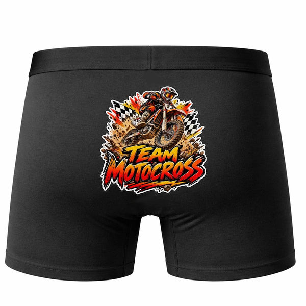 Boxer Homme Team Motocross | Orange | Caleçon Coton Noir Motif au Dos Coutures Plates S à 5XL | Idée Cadeau Motard Fête des Pères Noël