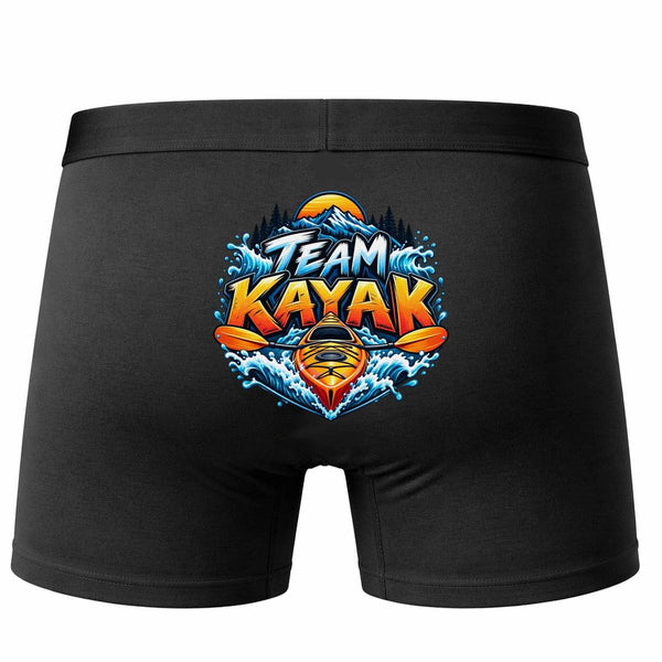 Boxer Homme Team Kayak | Caleçon Coton Noir Motif au Dos Coutures Plates S à 5XL | Idée Cadeau Kayakiste Fête des Pères Noël