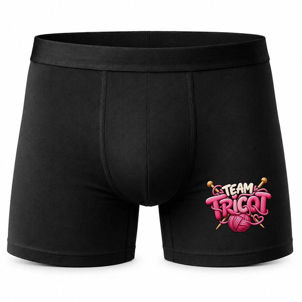 Boxer Homme Team Tricot | Caleçon Coton Noir Motif Devant Coutures Plates S à 5XL | Idée Cadeau Tricoteur Fête des Pères Noël