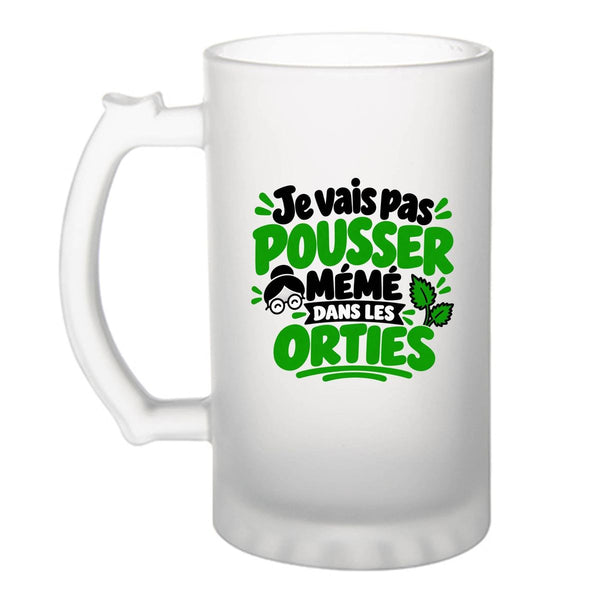 Verre à Bière Je vais pas pousser mémé dans les orties Expressions Françaises | vert | Chope Givrée Verre Trempé 470 ml à Anse Recto Verso | Apéro Bar Bistrot Match | Idée Cadeau Fête des Pères Noël