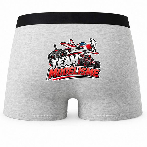 Boxer Homme Team modélisme | modèle 2 | Caleçon Coton Gris Motif au Dos Coutures Plates S à 5XL | Idée Cadeau Maquettiste Fête des Pères Noël