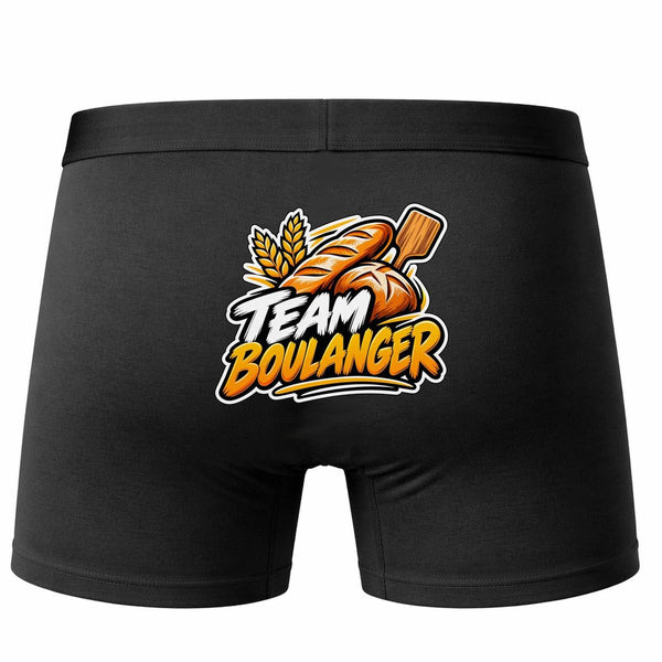 Boxer Homme Team Boulanger | Caleçon Coton Noir Motif au Dos Coutures Plates S à 5XL | Idée Cadeau Fête des Pères Noël
