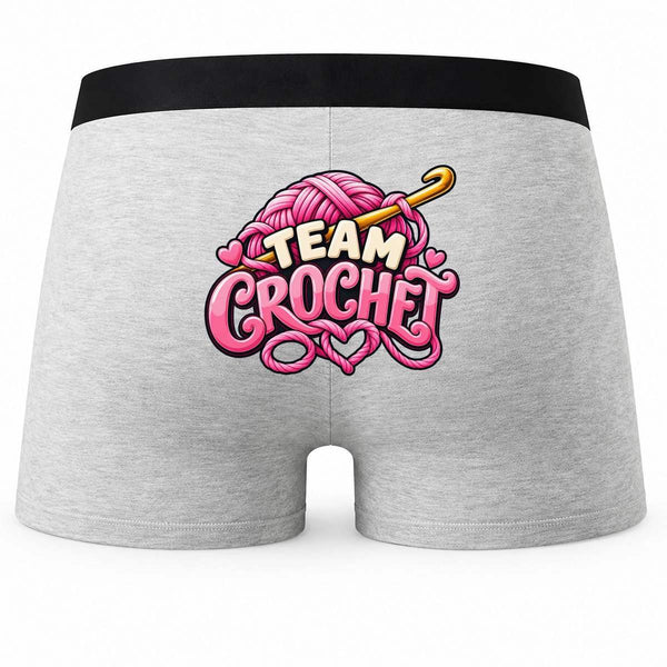 Boxer Homme Team Crochet | Caleçon Coton Gris Motif au Dos Coutures Plates S à 5XL | Idée Cadeau Loisir Créatif Fête des Pères Noël