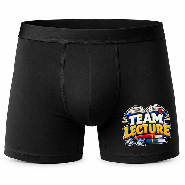 Boxer Homme Team Lecture | Caleçon Coton Noir Motif Devant Coutures Plates S à 5XL | Idée Cadeau Lecteur Fête des Pères Noël