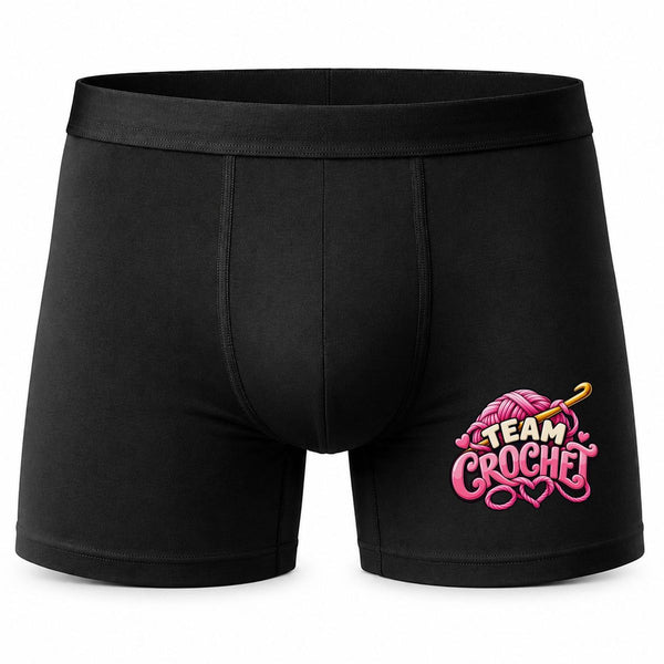 Boxer Homme Team Crochet | Caleçon Coton Noir Motif Devant Coutures Plates S à 5XL | Idée Cadeau Loisir Créatif Fête des Pères Noël
