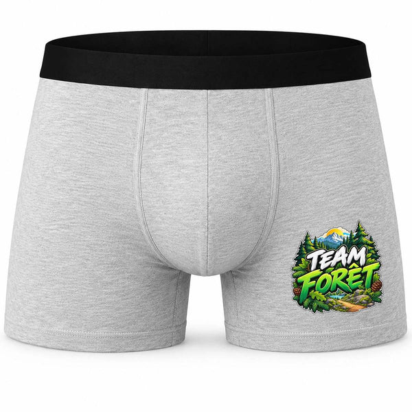 Boxer Homme Team forêt | Caleçon Coton Gris Motif Devant Coutures Plates S à 5XL | Idée Cadeau Fête des Pères Noël